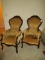 Victorian Style Gentlemen's Parlor Chair - Gold Upholstery w/ Mahogany Trim, Accented Carved