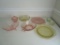Assorted Depression Glass - Bowls, Plates, Cups - Green, Pink & Marigold