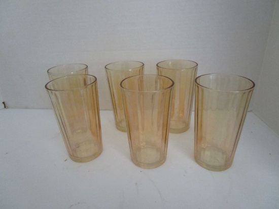 Set - 6 Vintage Amber Glasses