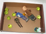 Lot - Vintage Toys - Marbles, Hard Plastic Miniature Doll w/ Open/Shut Eyes