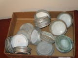 Lot - Vintage Galvanized Canning Jar Lids w/ Milk Glass Inserts & 1 Glass Lid