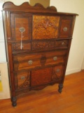 Depression Era 4 Drawer Chest on Casters w/ Ornate Pulls