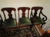 Set of 6 Flame Grain Mahogany Splat Back  Dining Chairs w/ Green Velvet Seats