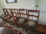 Set of 4 Rose Carved Back Mahogany Chairs w/ Needlepoint Seats