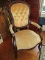 Victorian Style Walnut Parlor Chair Gold Upholstered Arm Rests, Seat & Tufted Back