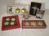 Lot - Misc. Christmas Ornaments, 1) Michael Aram Forged Cross, Gorham, Stieff & Other