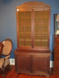 Oak Hutch - 2 pcs.  - Metal Latticed  Door Top has 5 Shelves, Bottom has 2 Doors