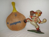 Lot  Misc. - Vintage Wall Plaque Boy Pitching & 2 Paddle Ball Paddles