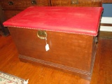 Mahogany Blanket Chest w/ Padded Lid Upholstered in Red