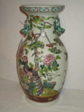 Oriental Style Vase w/ Applied Handles Bird & Floral Design