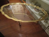 Mid Century Heavy Scalloped Brass Glass Top Coffee Table - Beautiful Piece