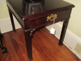Mahogany 1 Drawer Chippendale Style  End Table w/ Fret Work Accent & Traditional Pulls