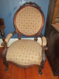 Victorian Style Shield Back Parlor Chair w/ Carved Floral Design on Back Rest