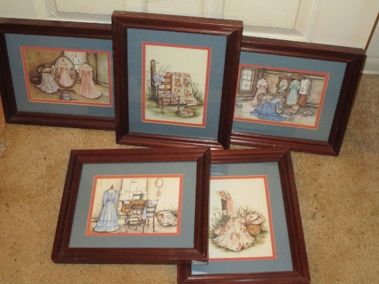 Set - 5 Coordinating Prints Depicting Victorian Era Country Life