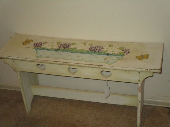 Folk Art Style Painted Wooden Bench