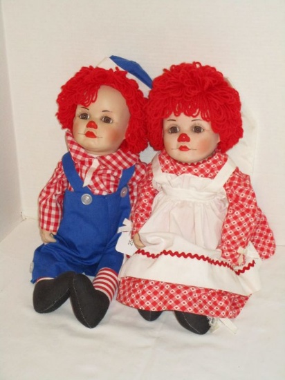 Marie Osmond 1994 Raggedy Ann & Andy Dolls - Porcelain Faces & Hands