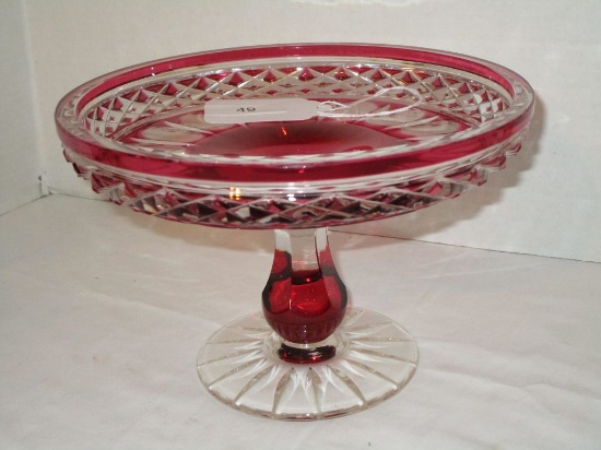 Bohemian Cranberry Cut to Clear Pedestal Sandwich Plate