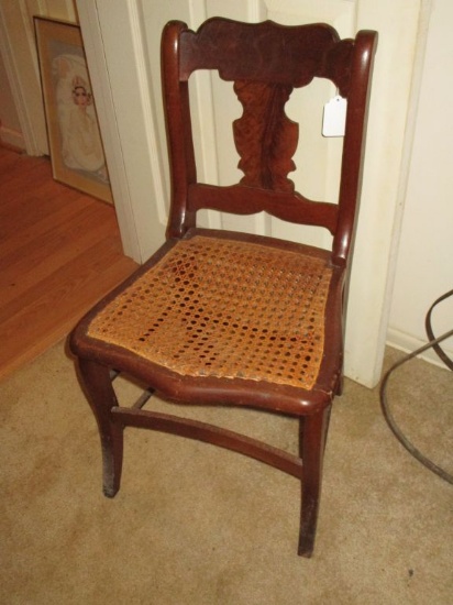 Vintage Flame Grain Mahogany Side Chair w/ Cane Seat