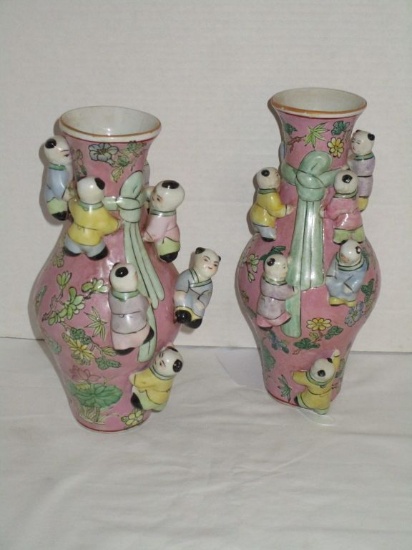 Pair -  Chinese Fertility Vases - Lovely Pink Color - Chinese Imports