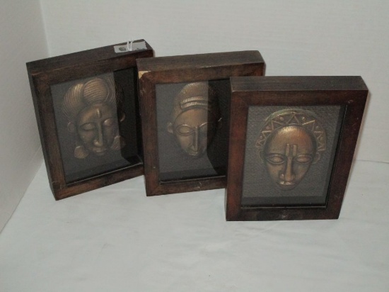 Trio of Framed Tribal Masks in Shadow Box