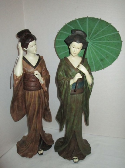 Pair - Geisha Cast Resin Figurines