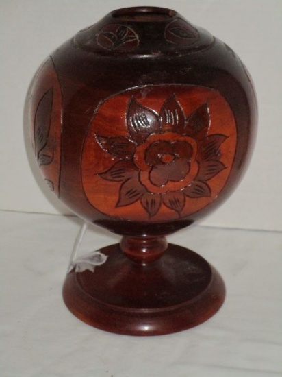 Carved Wooden Bowl on Pedestal