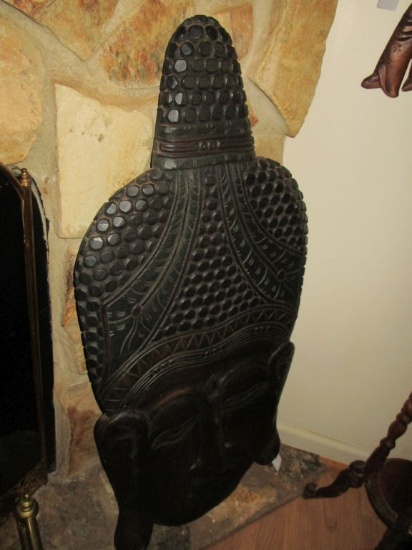 Large Buddha Indonesian Head Wooden Wall Hanging