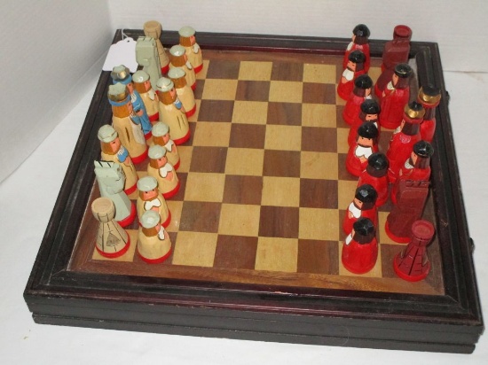 Hand Carved Folk Art Wooden Chess Set - This is a Cutie!