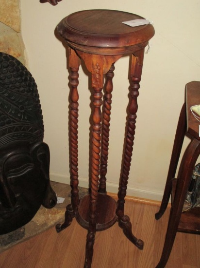 Wooden Indonesia Plant Stand - Beautifully Carved w/ Barley Twist Style Legs