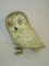 Painted Carved Wooden Owl w/ Brass Feet