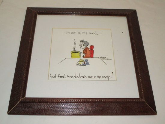 Whimsical Framed Comic Picture 13.5" Square