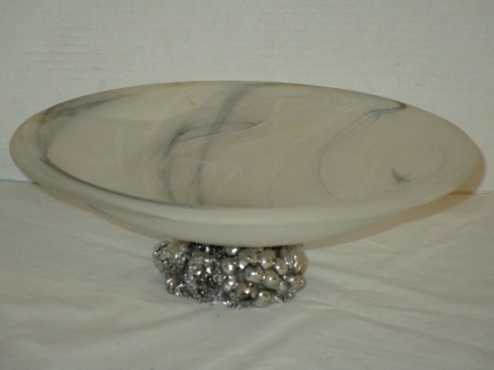 11" Marble Center Bowl w/ Silver Plated Base