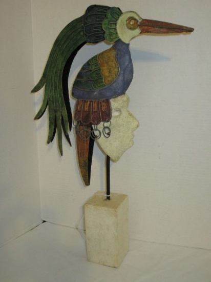 17" Tall Whimsical Tin Bird Helmeted Bust on Resin Base