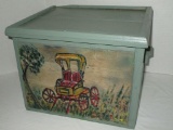 Wooden Folk Art Style Buggy Scene Painted Box W/ Lid