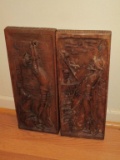 Pair Hand Carved Wooden Plaques. Don Quixote Theme