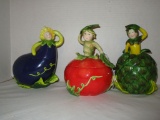 Trio of Ceramic Vegetable Shape  Condiment Dishes w/ 