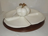 California Pottery Retro La-Z-Susan Dish & Wooden Base