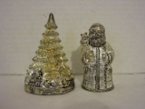 Silver Plate Salt & Pepper Shakers - Santa & Christmas Tree