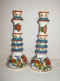 Hand Painted Ceramic Greek Candlestick - Artist Signed
