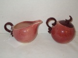 Hull Pottery Crescent Pattern Creamer & Covered Sugar