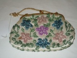 Vintage Floral Design Beaded Evening Bag