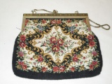 Lovely Vintage Tapestry Evening Bag. Exquisite Gold & Black Etched Frame.