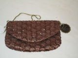 Brown Satin Beaded Evening Bag. Original Tag 