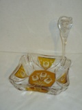 Amber & Clear Glass Etched 7 7/8