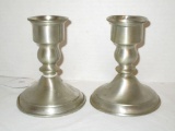 Pair Leonard Pewter Candlesticks - dent on one - 4.5