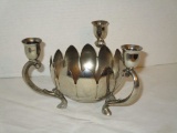 Silver-plated Center Bowl w/ 3 Attached Candlesticks