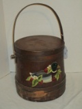Folk Art Style Painted Wooden Sugar Bucket w/ Bent Wood Handle