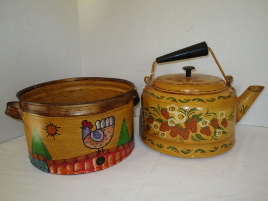 Decorative Folk Art Style Kettle & Container