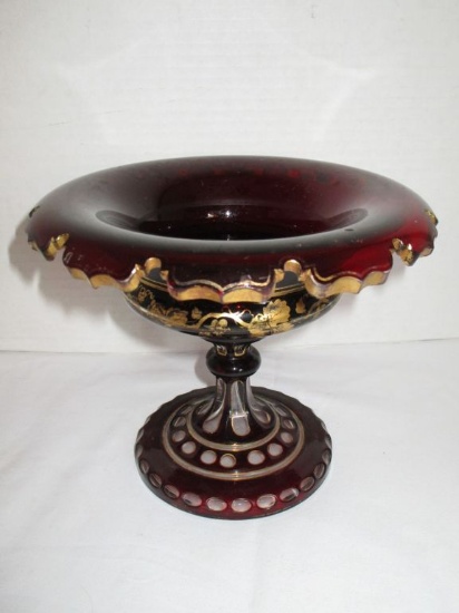 Vintage Ruby Cut to Clear Candy Dish