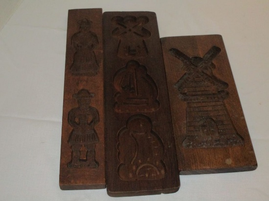 (3) Vintage Wooden Carved Cookie Molds